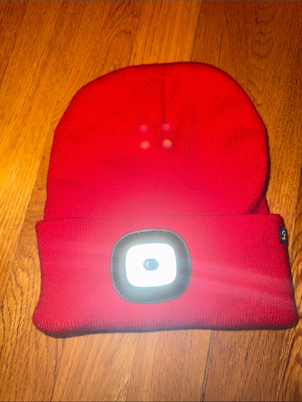 Red Knit Beanie Hat with Front LED Light